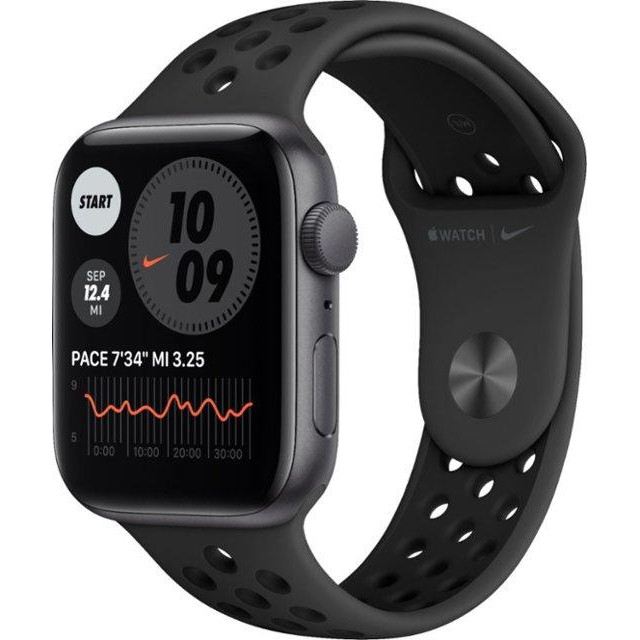 Apple Watch Nike SE 44 mm Carcasă din aluminiu gri spațial pentru Apple Watch Nike Sport Band antracit/negru (MYYK2)